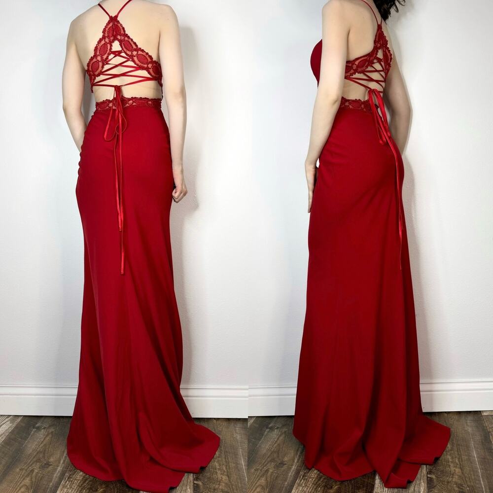 Madison James Prom 19-184 Dress Red Open Corset Back Very Long